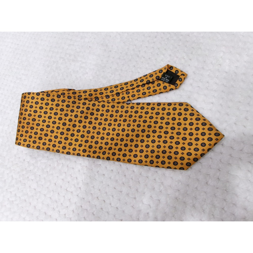 Jos. A. Bank 4x60 Silk Necktie Gold Navy Red‎ Geometric Medallion Hand Sewn USA